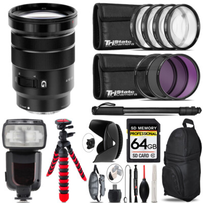 Sony E PZ 18-105mm f/4 G OSS Lens + 7 Piece Filter & More - 64GB Kit