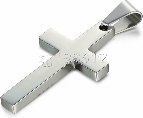Mens Women Silver Cross Pendant Necklace Stainless Steel Figaro Chain 16"-30" - Picture 6 of 15