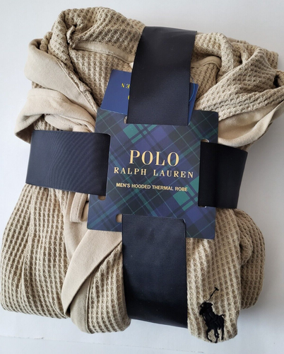 POLO RALPH LAUREN Mens Bath Robe Big Pony mens size L/XL Brown Waffle knit