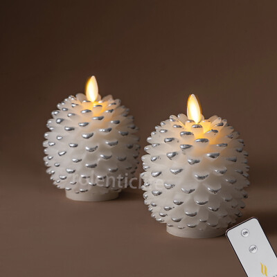 Luminara Flameless Pine Cone Candles Set of 2, Real Wax & Moving Wick, Remote