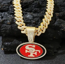 SAN FRANCISCO 49ERS Bling Hip Hop Pendant Gold 24" Chain