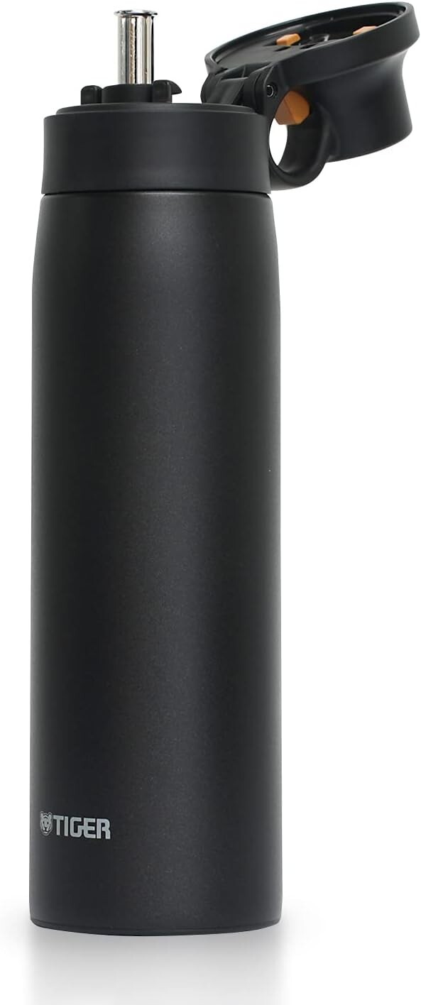 TIGER 500ml Stainless Steel Straw Water Bottle Matte Black Made in Japan
