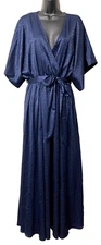 Baltic Born Savannah Maxi Kimono Dress Tonal Leopard Satin Navy Large