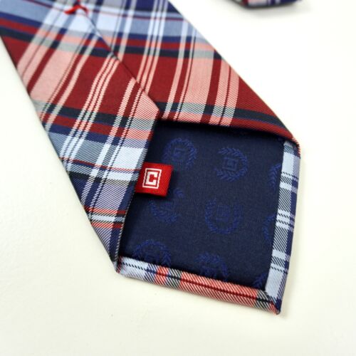 Chaps Silk Tie Plaid Blue Red Classic Preppy Church Fraternity Interview Repp - Picture 4 of 6