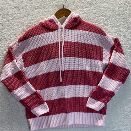 Style Co. Cable Knit Hooded Pull Over Sweater Pink/Red Size Medium