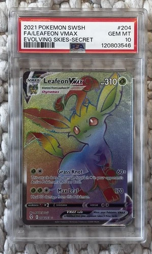 PSA 10 Leafeon VMAX Rainbow Rare Evolving Skies 204/203 Pokemon 2021