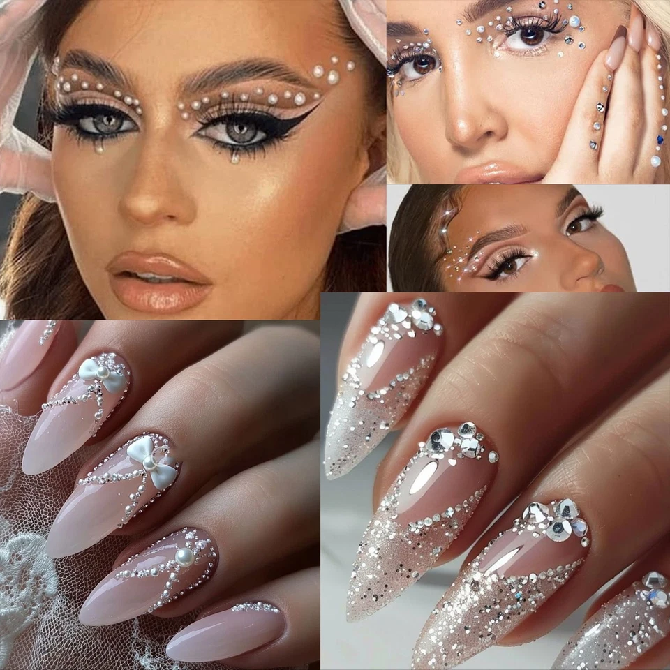 12 Rejillas Arte en Uñas Media Perla Espalda Plana Tamaño Mixto Hágalo Usted Mismo Estrás Decoración Foto 2 de 4