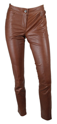 BRUNELLO CUCINELLI Milk Chocolate Brown Leather Mid-Rise Skinny Leg Pants 40