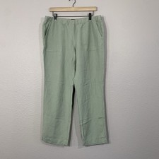 Jones NY Signature Women  s Sage Green Linen Blend Pull On Straight Leg Pants 12
