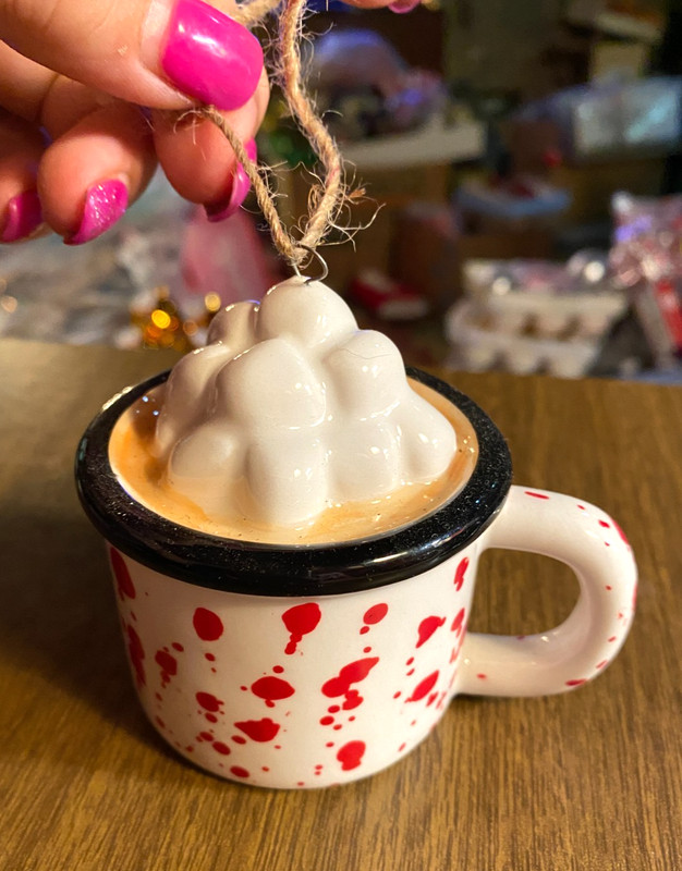 Ceramic Hot Chocolate Marshmallows Mug Christmas Ornament 3.5"