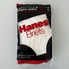 NOS Vintage 1987 Hanes White 3 Pack Briefs Underwear 100 Cotton Boy's Size 6