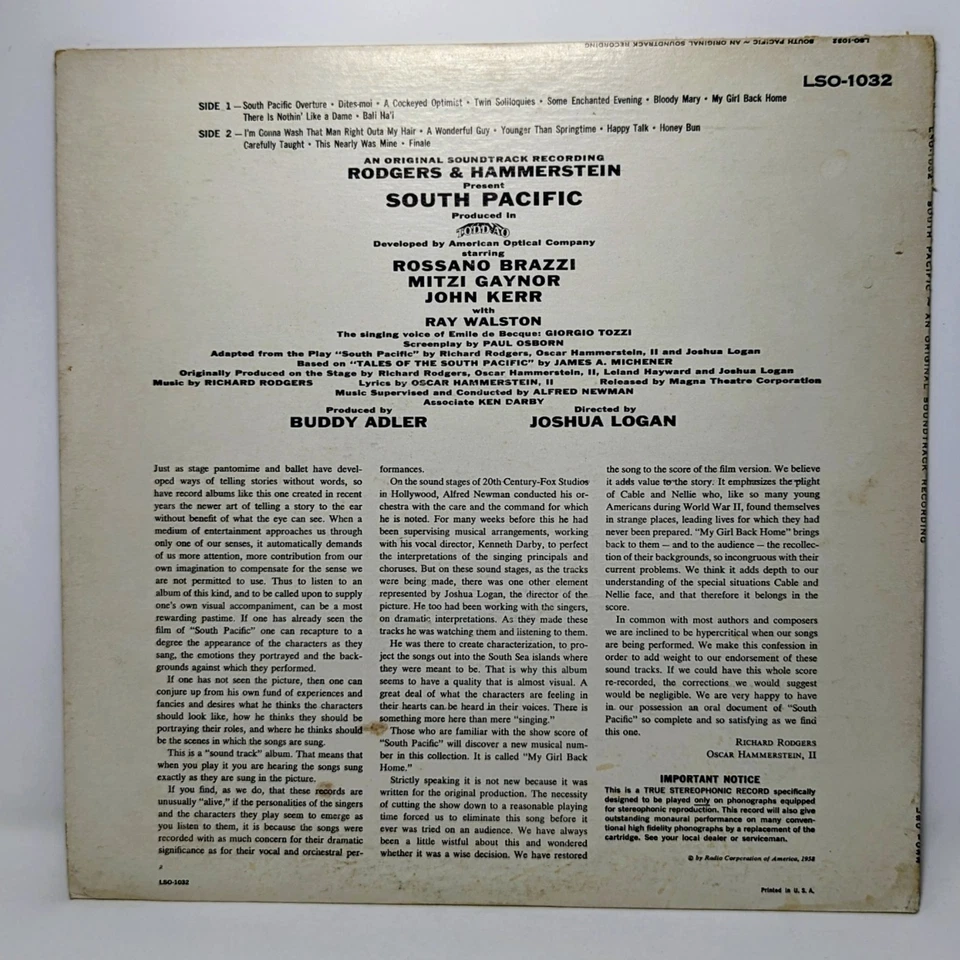 SOUTH PACIFIC ROGERS & HAMMERSTEIN'S 1958 RECORD RCA VICTOR RECORDS LSO 1032 - Image 4 of 4