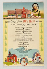 Santa Claus Arizona Christmas Tree Inn Menu Postcard Mrs Claus 1940s Linen