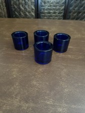 Set of 4 Cobalt Blue Glass Votive Candle Holders Heavy Thick Art Glass MCM Style