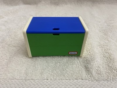 RARE VTG LITTLE TIKES DOLLHOUSE GREEN BLUE TOY BOX CHEST TOYBOX LID FURNITURE