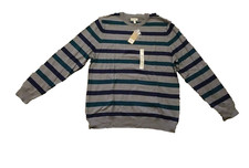 Sonoma Men's Blue Gray Stripe Long Sleeve Crew Neck Pullover Sweater Size XL