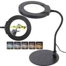 10X Magnifying Glass with Light and Stand, 5 Color Modes Stepless Dimmable LE...