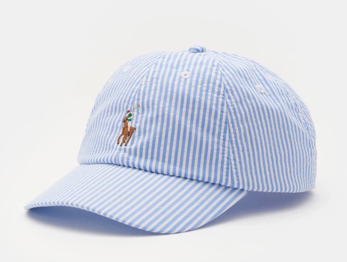 NWT Polo Ralph Lauren Blue & White Striped SEERSUCKER Baseball Cap