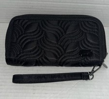 Lug Splits XL Black Quilted Wallet Wristlet zip around RFID protected