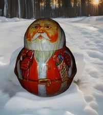 Vtg 1980 Bristol Ware Christmas Santa Roly Poly Tobacco Tin 6.75”