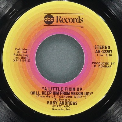 Sister Ruby Woman D.J. 7インチ レコード RUBY ANDREWS Queen Of The Disco / A Little Fixin Up ABC AB-12257