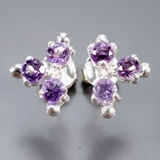 Orecchini fatti a mano ametista naturale in argento sterling 925 /E132702