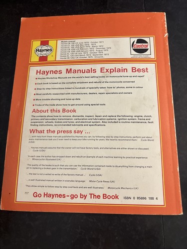Honda CB 100, CB 125J, CB 125S & SL 125 Singles Haynes Manual 1970 to 1976 - Picture 11 of 11