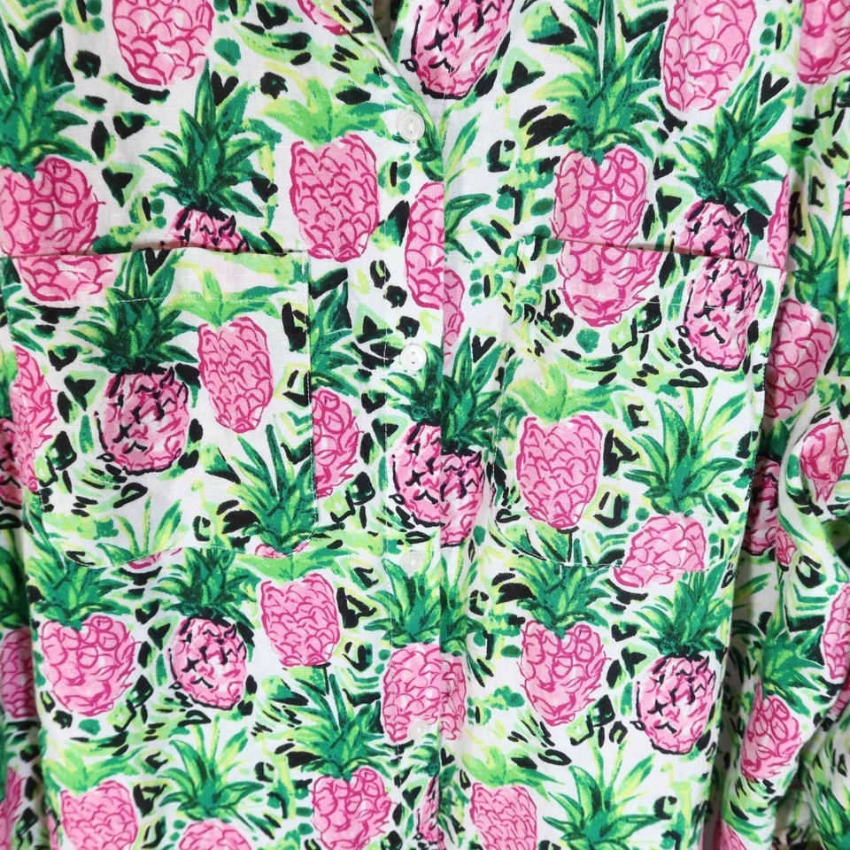 Top con botones manga enrollable mezcla de lino estampado piña CHARTER CLUB talla XL Foto 4 de 4