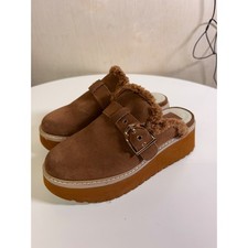 Dolce Vita Platform Mules Women 7.5 Brown Excellent Suede Shearling Clogs Buckle