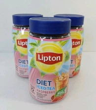 3 Jars Lipton Diet Iced Tea Raspberry DECAFFEINATED Sugar Free Mix Discontinued
