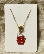 Snoopy Christmas Gold Enamel Charm Pendant Fashion Fun Boho Gold Necklace 18”