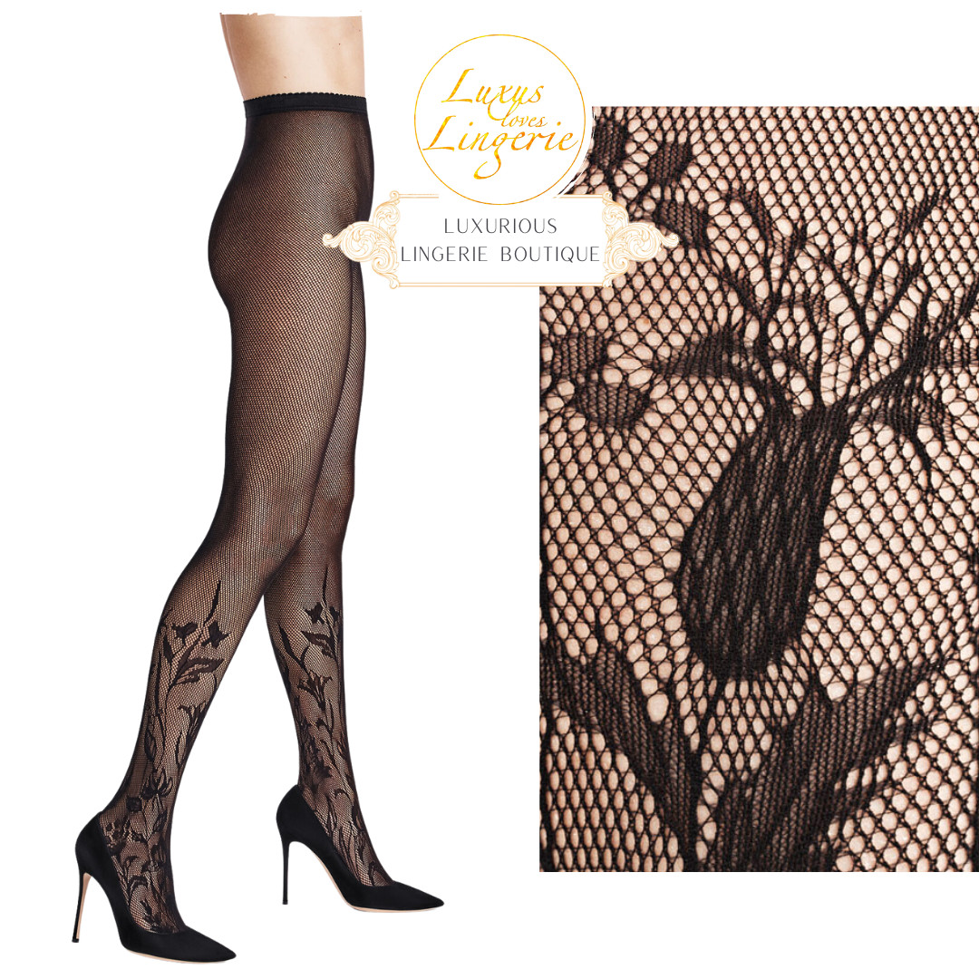 Wildflower Net Tights by Wolford M Black Flower Net Design Transparent