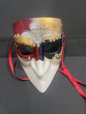 Vintage Ca Macana Italian Made Paper Mache Masquerade Mask w Strings -