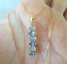 Adorable 14K Yellow Gold Tanzanite Diamond Necklace - 2.24 gms, 18 in, 0.40 ctw