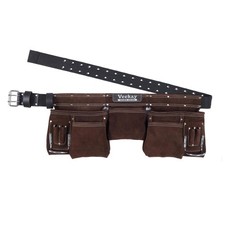 Brown Leather Tool Belt 11 Pocket Suede Pouch Fits 32" To 50" Waist Carpenter