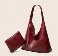Burgundy Women's Shoulder Hobo Bag With Small Pouch