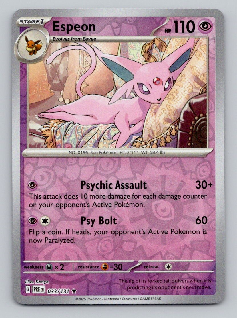 Espeon 033/131 Rare Prismatic Evolutions Pokemon Reverse Holo Near Mint
