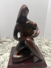 A Vintage 80s Herco Mother Reading To Baby Bronze Statue 10 Inches