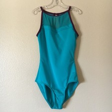 Turquoise Blue Teal Dance Leotard Ballet P XS Purple Keyhole Mesh Tank Mariia