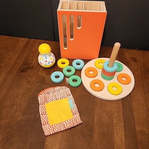 Lovevery Count Slide Ring Chute & Stacker + Wooden Toy Montessori Learning Lot