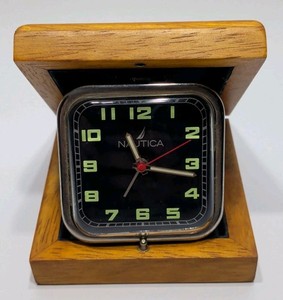 NAUTICA battery operated Wooden case Travel Alarm Clock Gift Collection, RARE