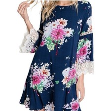Davi & Dani Blue Floral Lace Dress Lightweight US Woman Size Large
