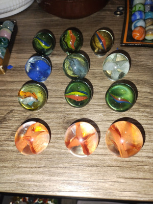 Vintage Vitro Orange 4 Vein  Cats Eye Shooter X 3  &  9 Other Cats Eye Shooters 