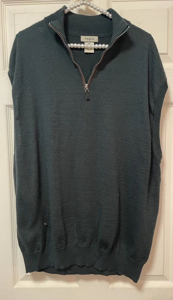 Tagio Wool Blend Forest Green Sweater Vest Men XXL 1/4 Zip Pullover Golf Preppy - Image 2 of 4