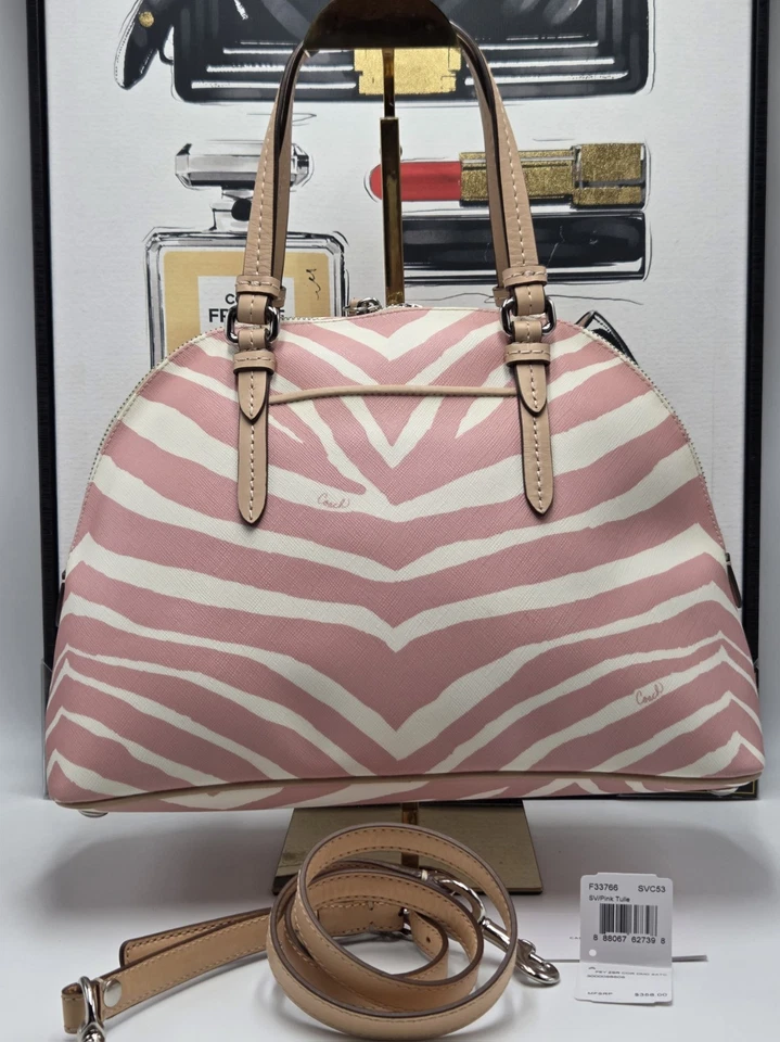 Coach Peyton Silver/Pink Tulle Zebra Print Cora Domed Hand Bag/Crossbody F33766 - Image 3 of 4
