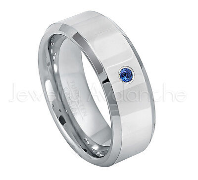 0.10ctw Solitaire Princess Cut Ruby Tungsten Ring July Birthstone Ring 8MM Polished Beveled Edge Black Tungsten Carbide Wedding Band