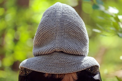 SuperTanya hooded wool hat scarf neck warmer gray knight scarf READY TO SHIP - Picture 4 of 6