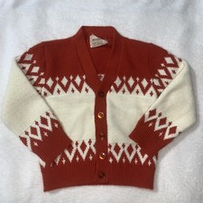 VTG 60s Kid  s Cardigan by Mustang w/ Argyle Pattern, Unisex, Sz 2-3 Yrs