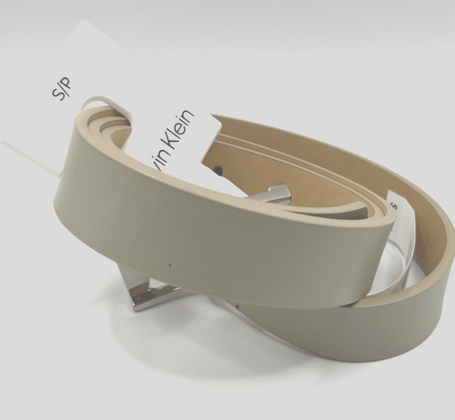 Calvin Klein Skinny Geometric Center Bar Buckle Dress Belt - Small - Light Olive - Picture 3 of 6