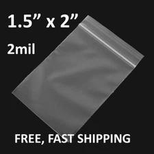 1.5" x 2" Clear 2 Mil Plastic Zip Seal Bag Reclosable Lock Top 2Mil Mini Baggies